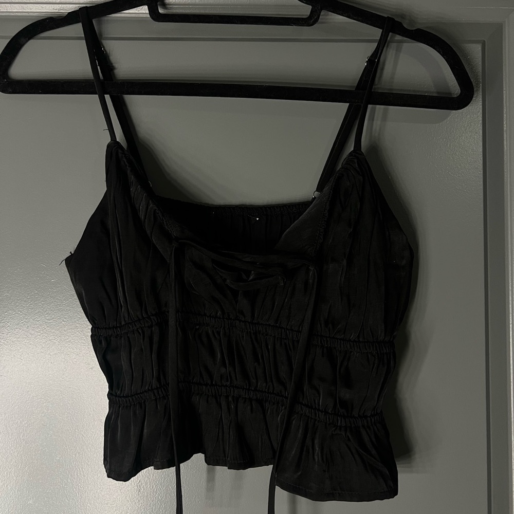 LA Hearts Black Ruffled Cropped Tank